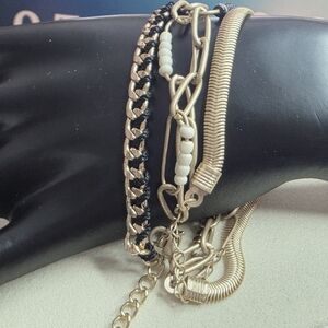 Gold and Black Chain Bracelet Set
